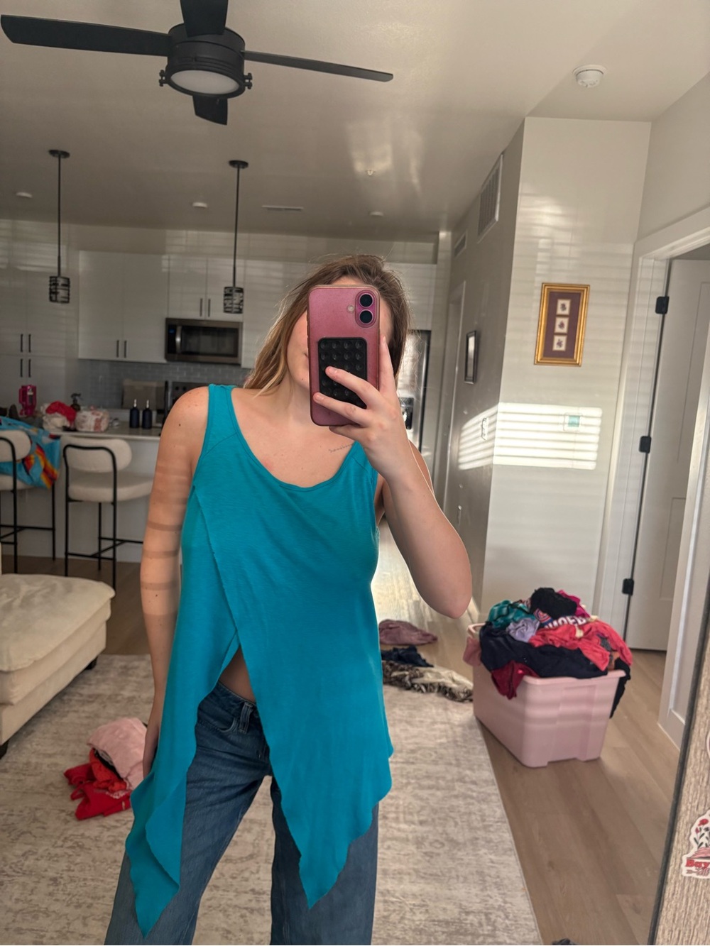 Savvy Teal Asymmetrical Tank Top